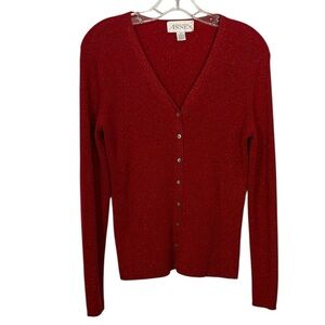 Vintage 90s Casual Corner Red Button-Up Cardigan Sparkly Small Buttons Grunge